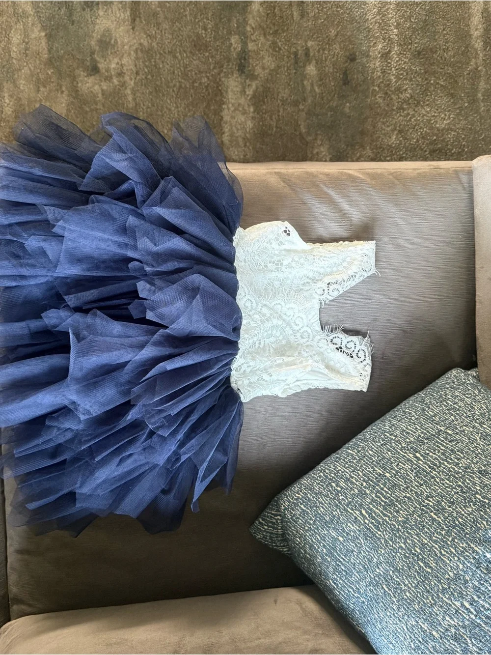 Amazon White Lace Bodice Navy Tulle Ruffle Party Dress